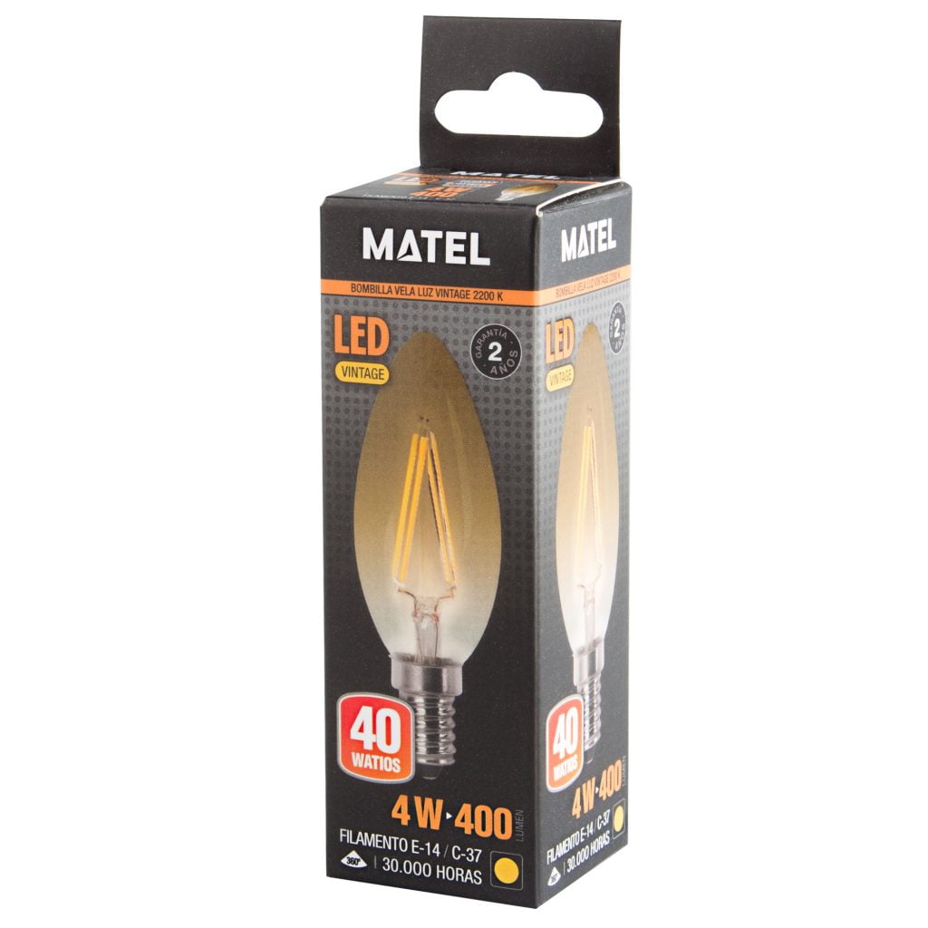 BOMBILLA LED MATEL FILAMENTO E14 VELA VINTAGE 4W - Imagen 2
