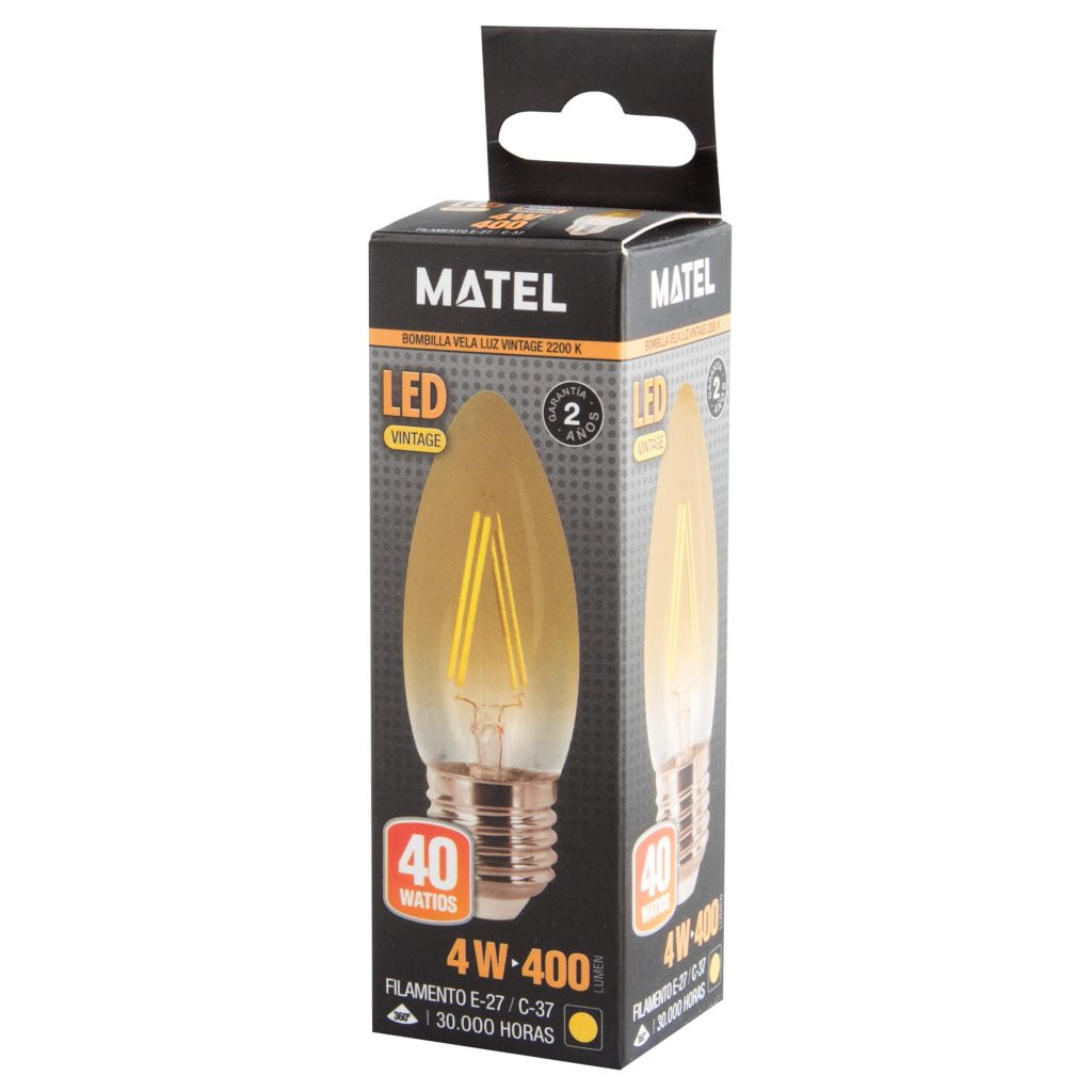 BOMBILLA LED MATEL FILAMENTO E27 VELA VINTAGE 4W - Imagen 2
