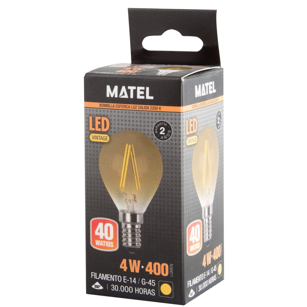 BOMBILLA LED MATEL FILAMENTO E14 ESFÉRICA VINTAGE 4W - Imagen 2