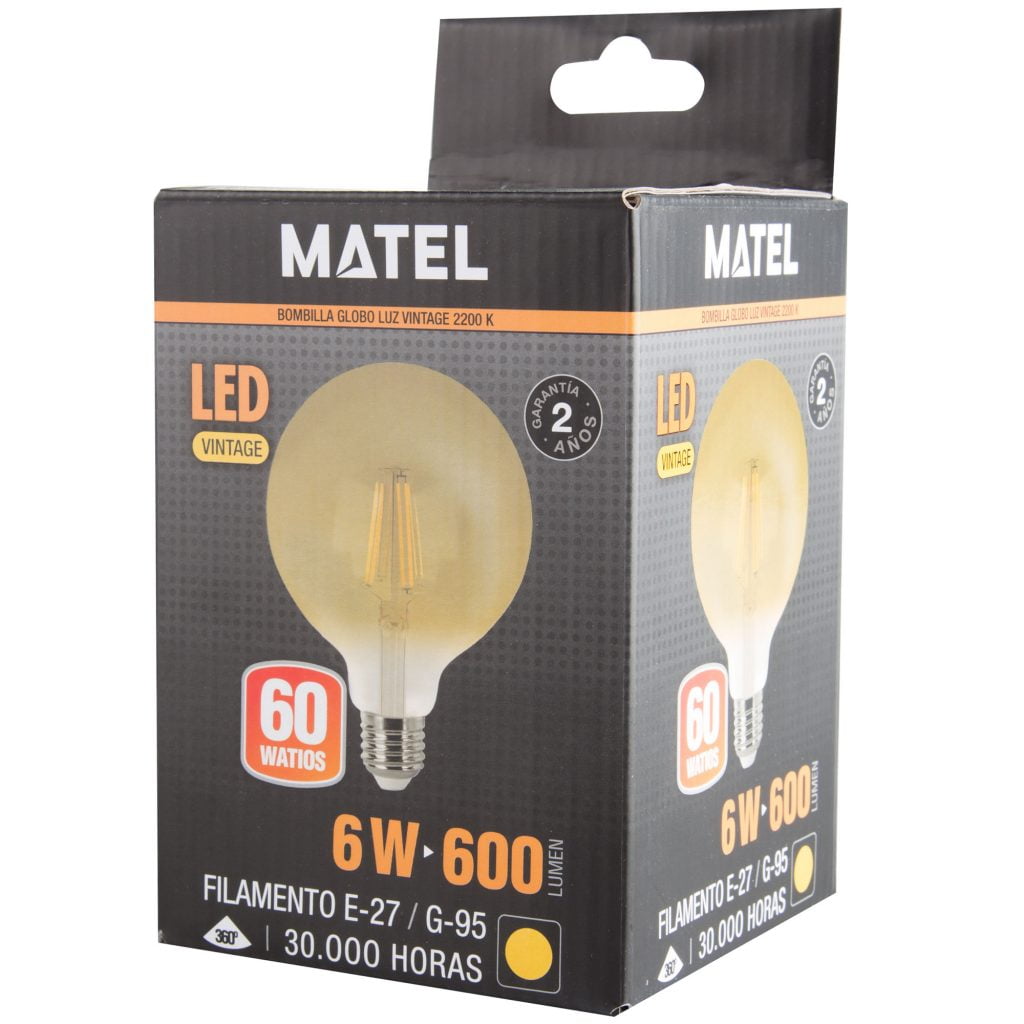 BOMBILLA LED MATEL FILAMENTO E27 G95 VINTAGE 6W - Imagen 2