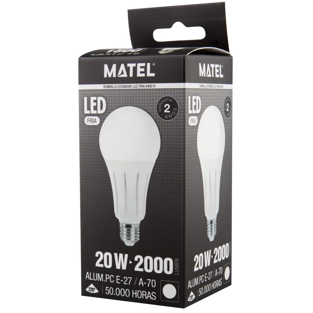 BOMBILLA LED MATEL ESTÁNDAR E27 ALUMINIO 20W FRÍA - Imagen 2