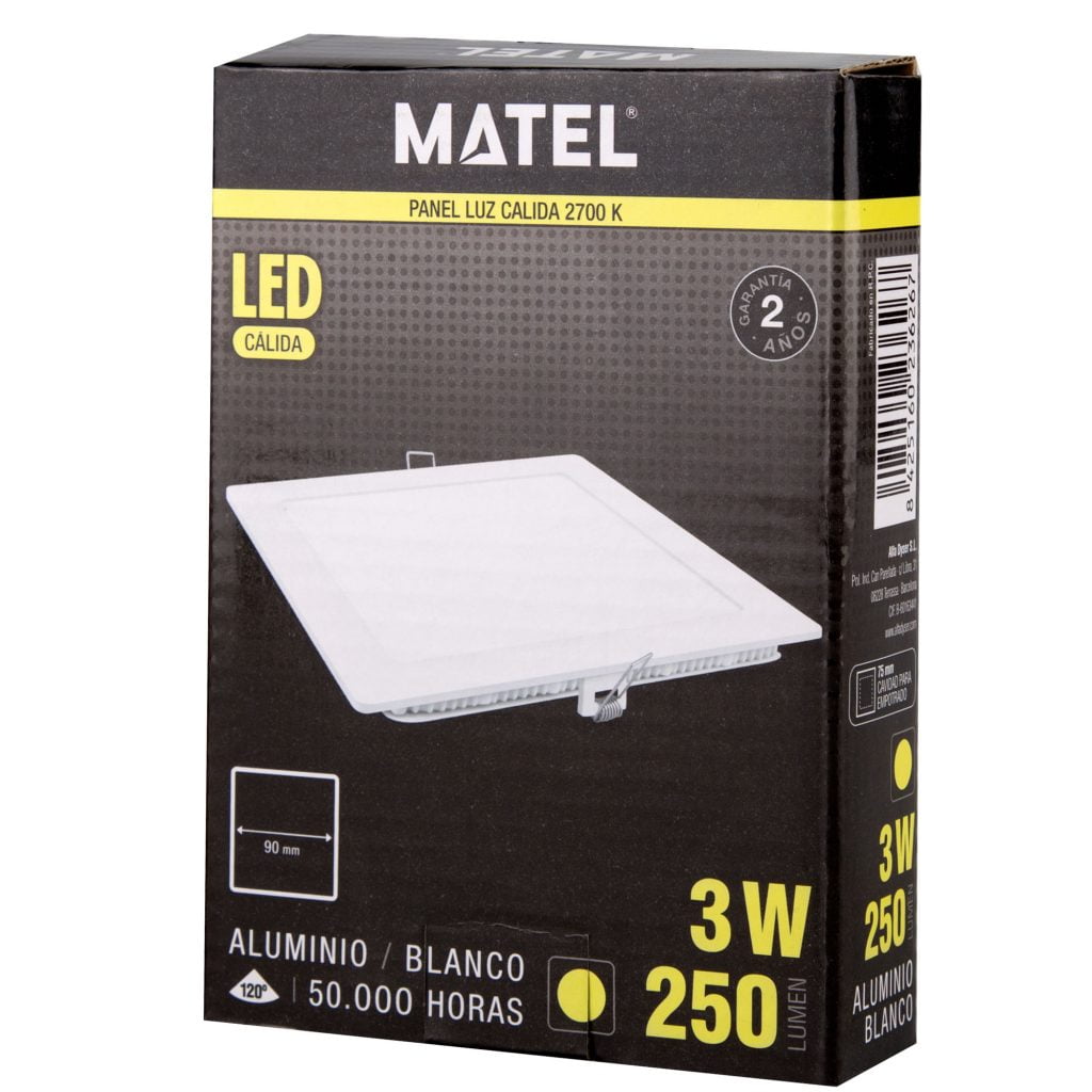 DOWNLIGHT LED MATEL CUADRADO BLANCO 3W CÁLIDA - Imagen 2