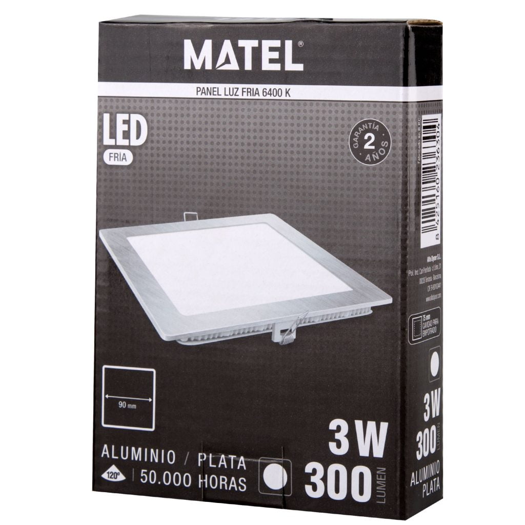 DOWNLIGHT LED MATEL CUADRADO PLATA 3W FRÍA - Imagen 2