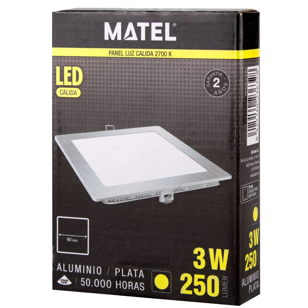 DOWNLIGHT LED MATEL CUADRADO PLATA 3W CÁLIDA - Imagen 2