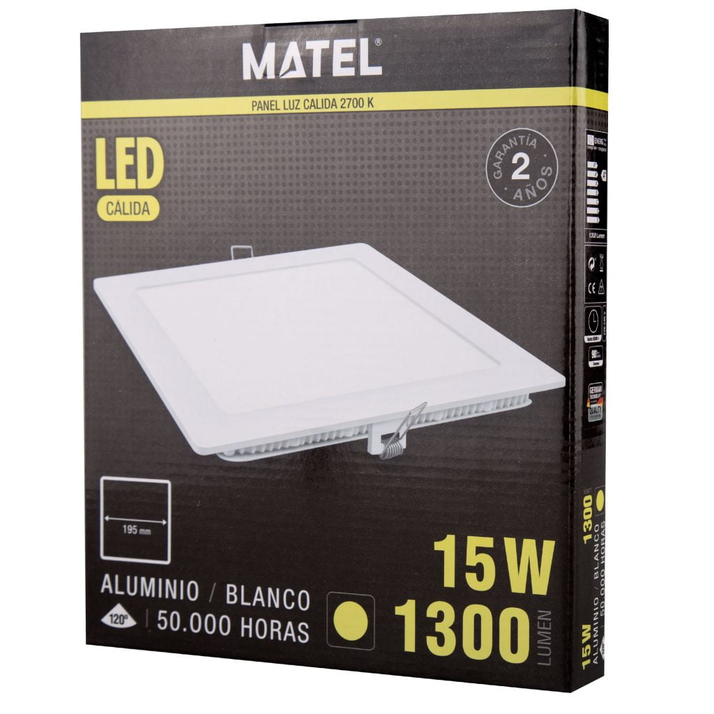 DOWNLIGHT LED MATEL CUADRADO BLANCO 15W CÁLIDA - Imagen 2