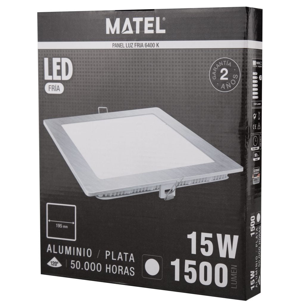 DOWNLIGHT LED MATEL CUADRADO PLATA 15W FRÍA - Imagen 2