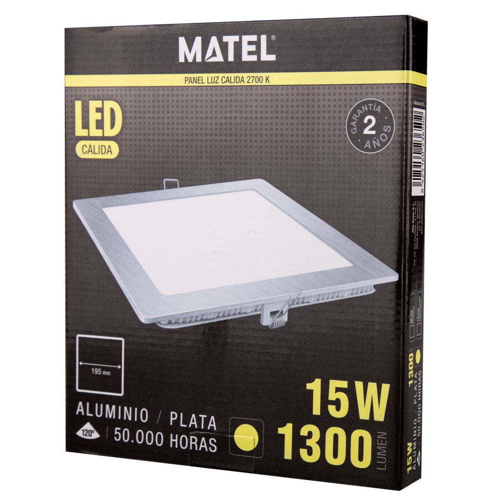 DOWNLIGHT LED MATEL CUADRADO PLATA 15W CÁLIDA - Imagen 2