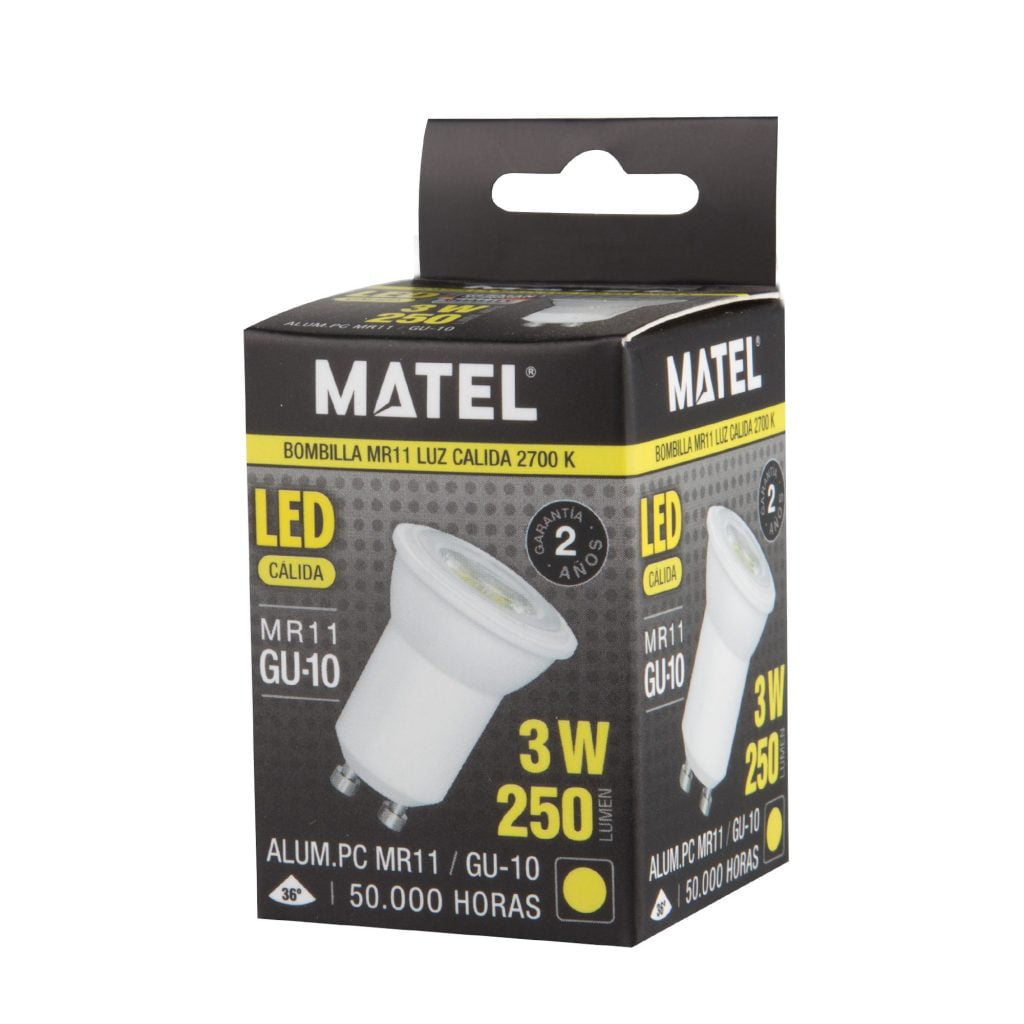 BOMBILLA LED MATEL DICROICA GU10 3W CÁLIDA en caja