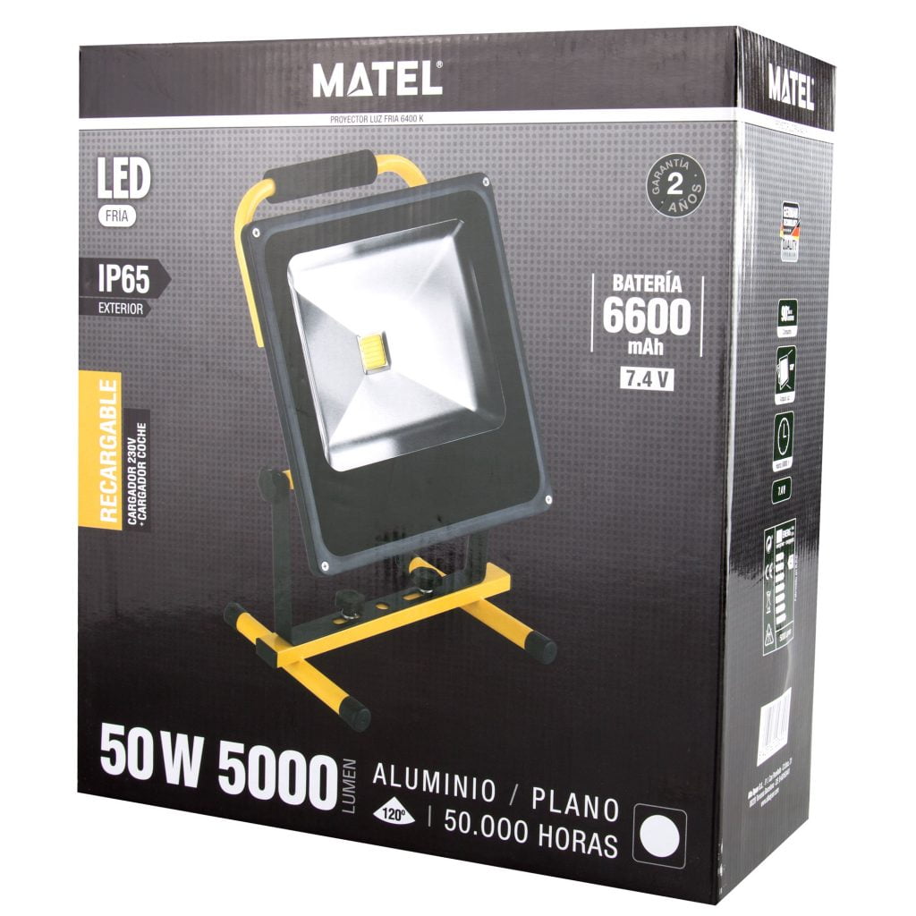PROYECTOR LED MATEL RECARGABLE IP65 50W FRÍA - Imagen 2