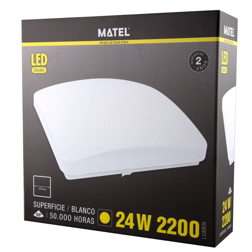 APLIQUE LED MATEL CUADRADO BLANCO 24W CÁLIDA - Imagen 2