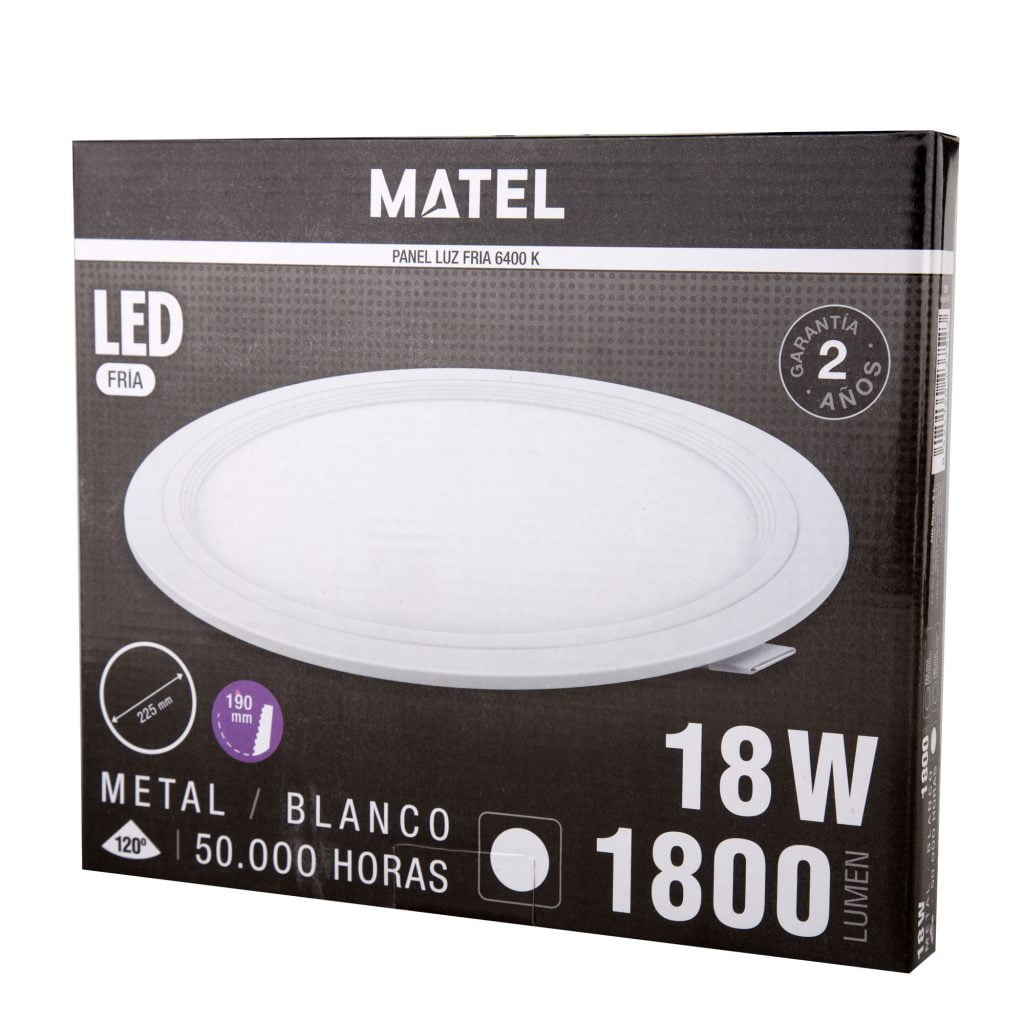 DOWNLIGHT LED MATEL REDONDO BLANCO 18W FRÍA en caja