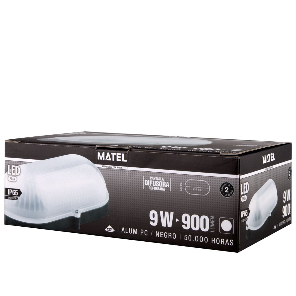 APLIQUE LED MATEL IP65 OVAL NEGRO 9W FRÍA - Imagen 2