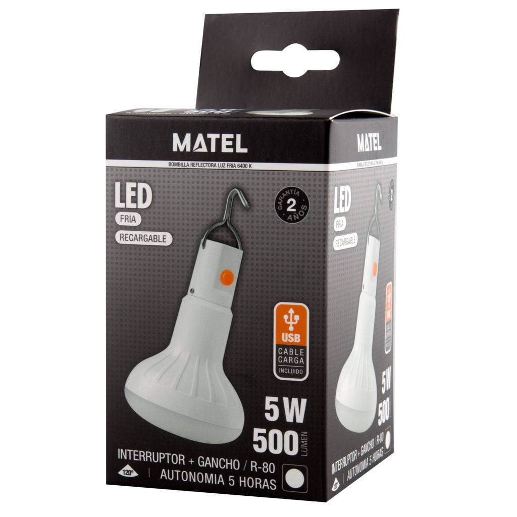 BOMBILLA LED MATEL RECARGABLE USB 5W FRÍA - Imagen 2