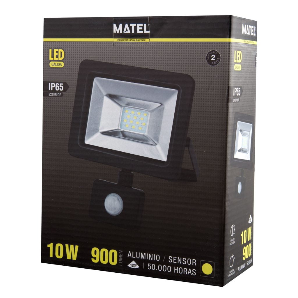 PROYECTOR LED MATEL SENSOR NEGRO IP65 10W CÁLIDA - Imagen 2