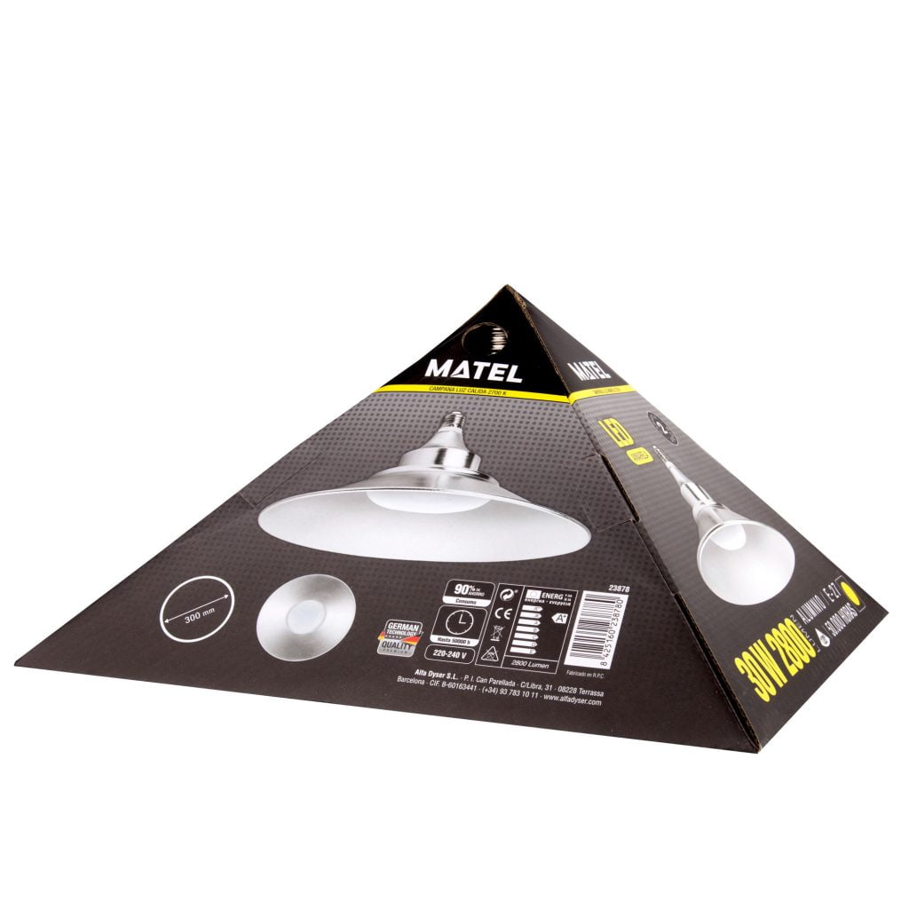CAMPANA LED MATEL E27 30CM ALUMINIO 30W CÁLIDA - Imagen 4