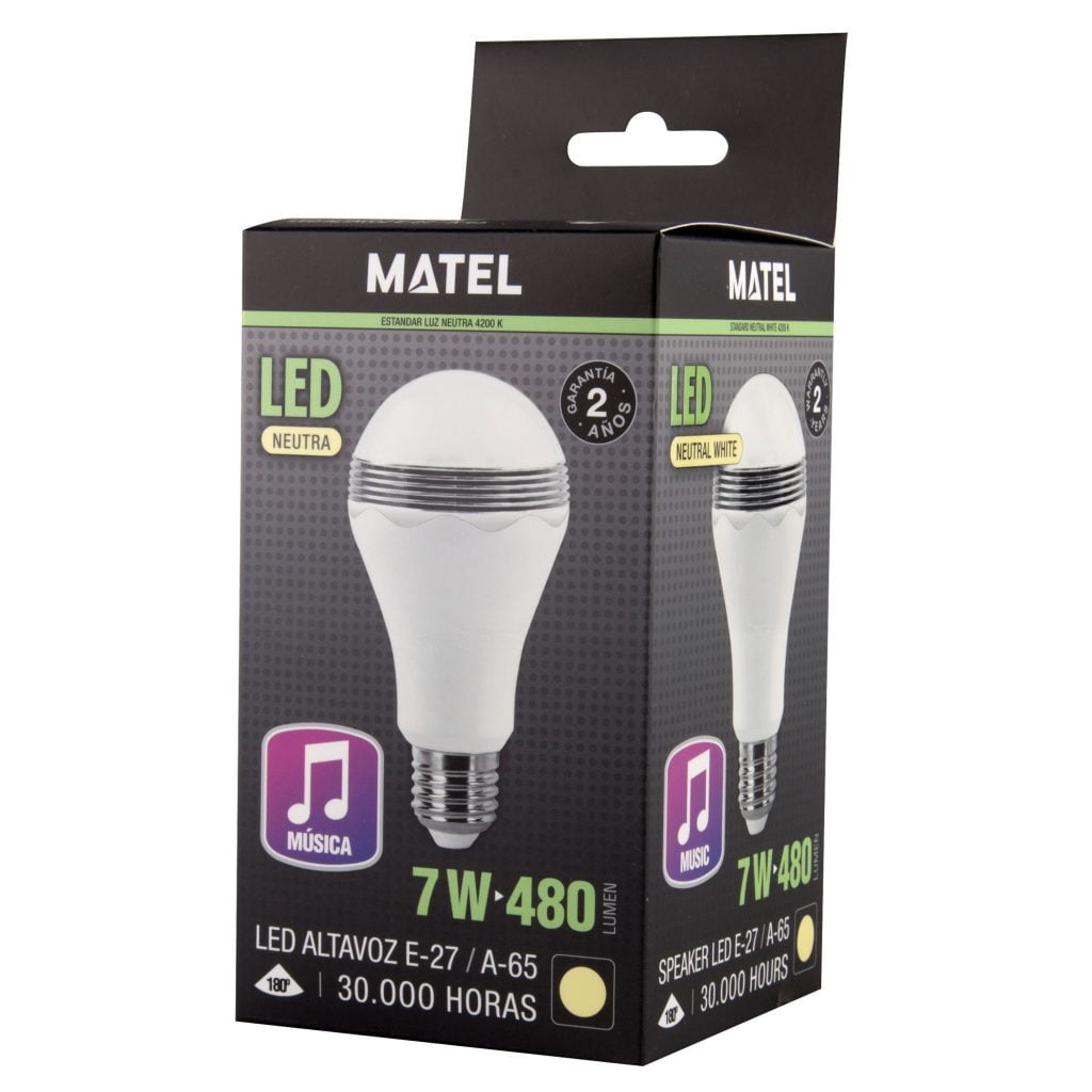 BOMBILLA LED MATEL ALTAVOZ E27 7W NEUTRA - Imagen 2