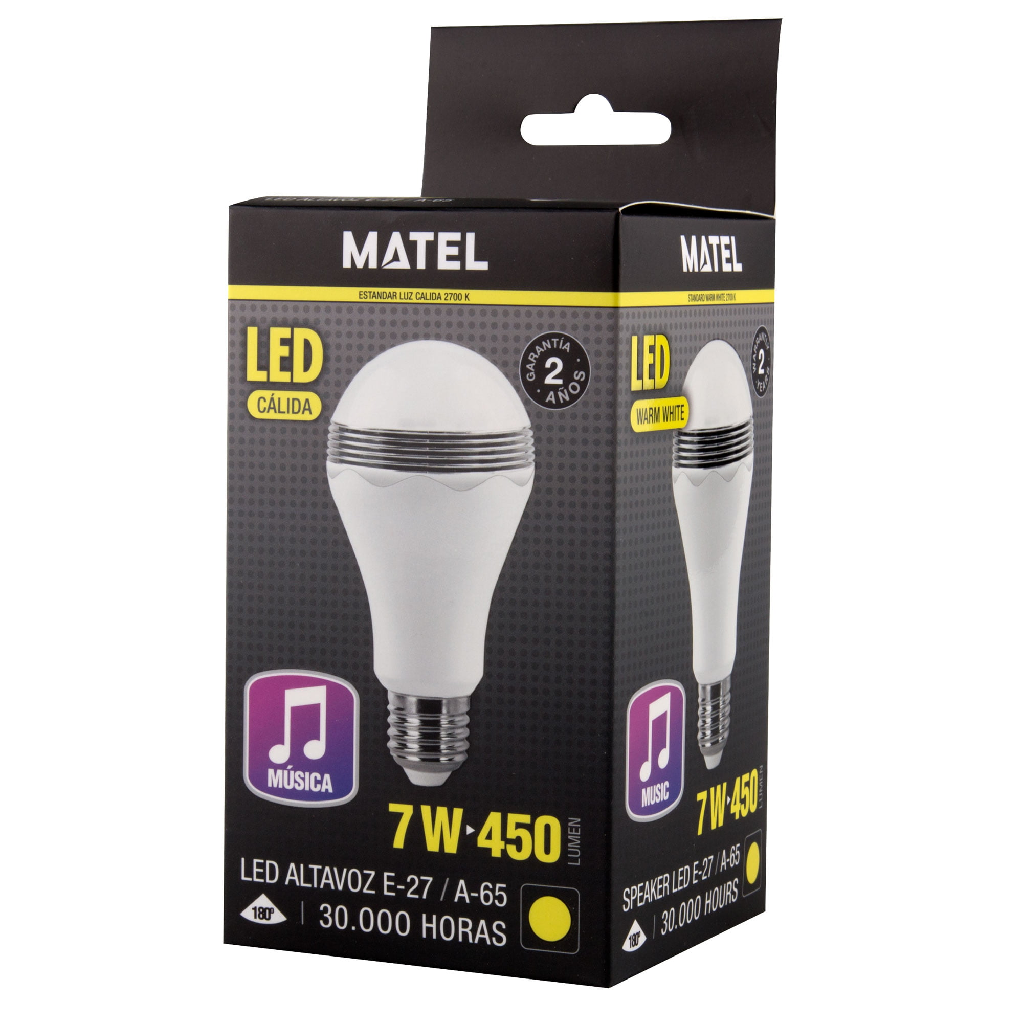 BOMBILLA LED MATEL ALTAVOZ E27 7W CÁLIDA - Imagen 2