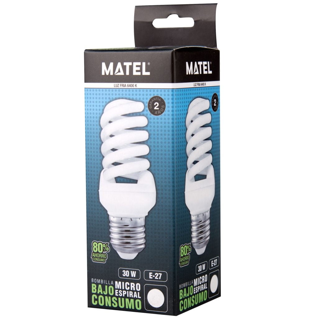 BOMBILLA BAJO CONSUMO MATEL ESPIRAL MICRO E27 30W FRÍA
