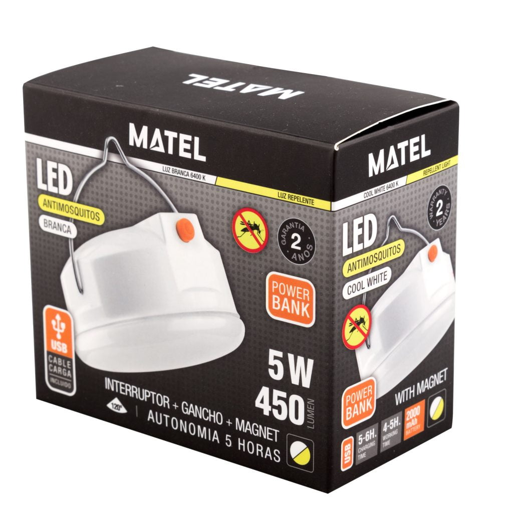 LUZ PORTÁTIL LED MATEL CAMPING ANTIMOSQUITOS 5W