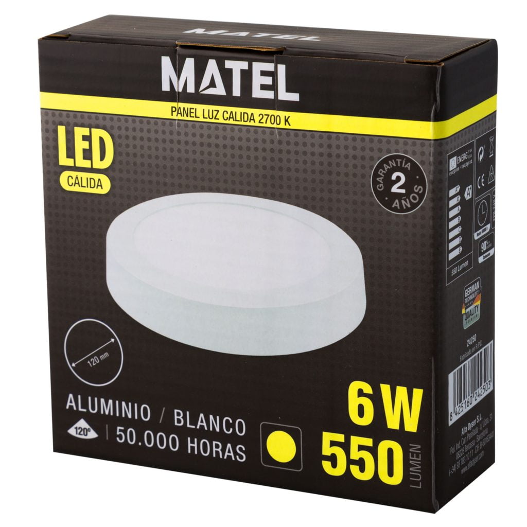 DOWNLIGHT LED MATEL SUPERFICIE REDONDO BLANCO 6W CÁLIDA en caja