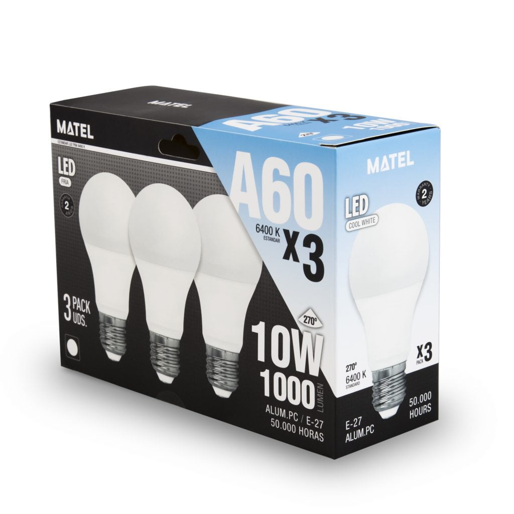 BOMBILLA LED MATEL ESTÁNDAR E27 10W FRÍA (3UDS) - Imagen 2