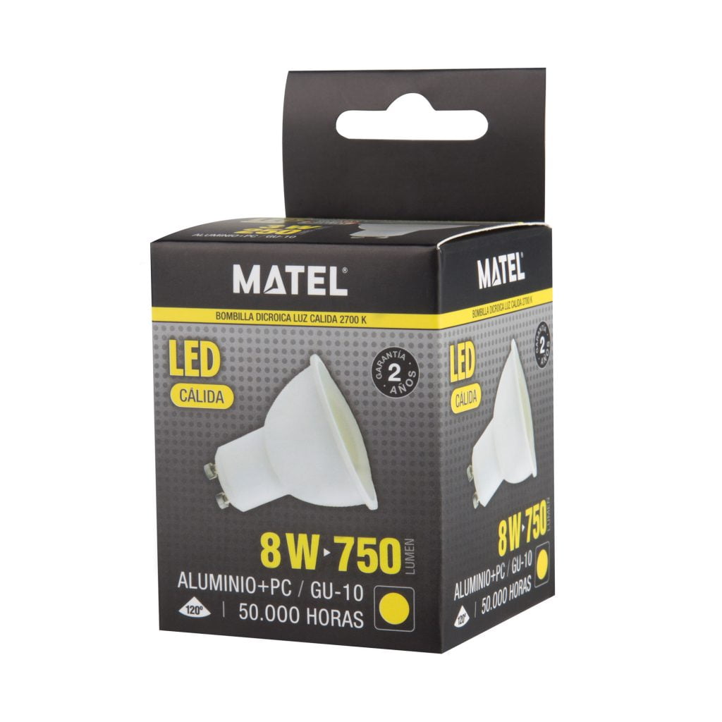 BOMBILLA LED MATEL DICROICA GU10 8W CÁLIDA - Imagen 2