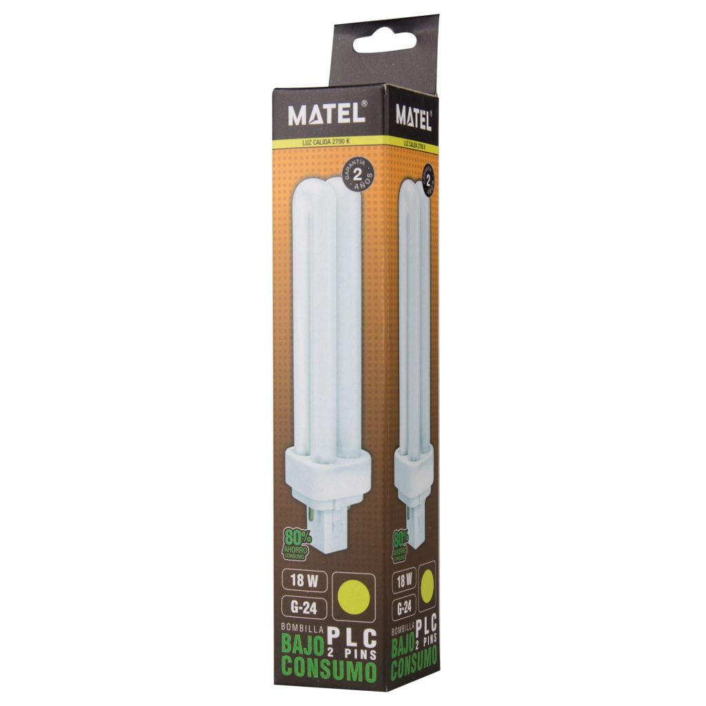 BOMBILLA BAJO CONSUMO MATEL PLC 2PINS G24 18W CÁLIDA en caja