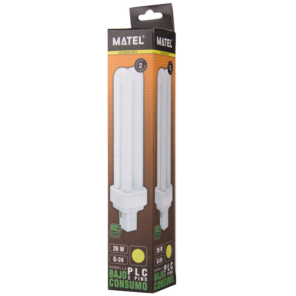 BOMBILLA BAJO CONSUMO MATEL PLC 2PINS G24 26W CÁLIDA en caja
