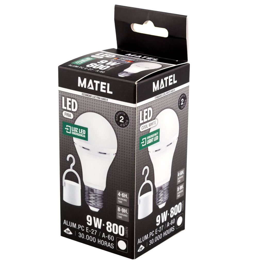 BOMBILLA LED MATEL ESTANDAR EMERGENCIA 9W FRÍA - Imagen 2