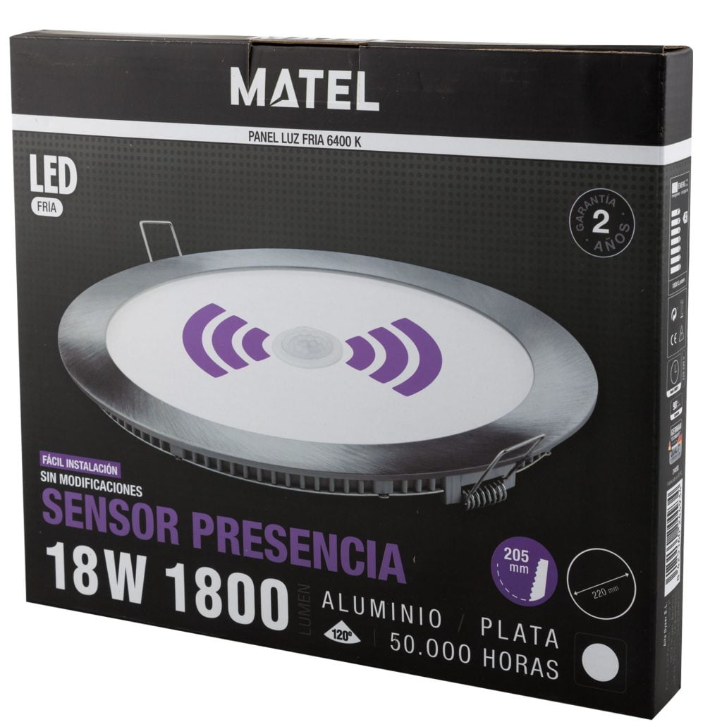 DOWNLIGHT LED MATEL REDONDO PLATA SENSOR 18W FRÍA - Imagen 2