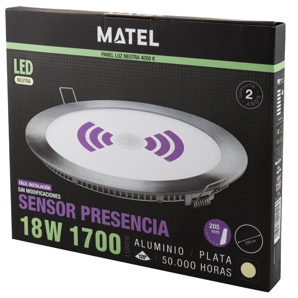 DOWNLIGHT LED MATEL REDONDO PLATA SENSOR 18W NEUTRA - Imagen 2