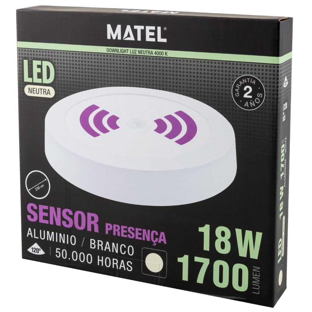 DOWNLIGHT LED MATEL SENSOR SUPERFICIE BLANCO 18W NEUTRA - Imagen 2