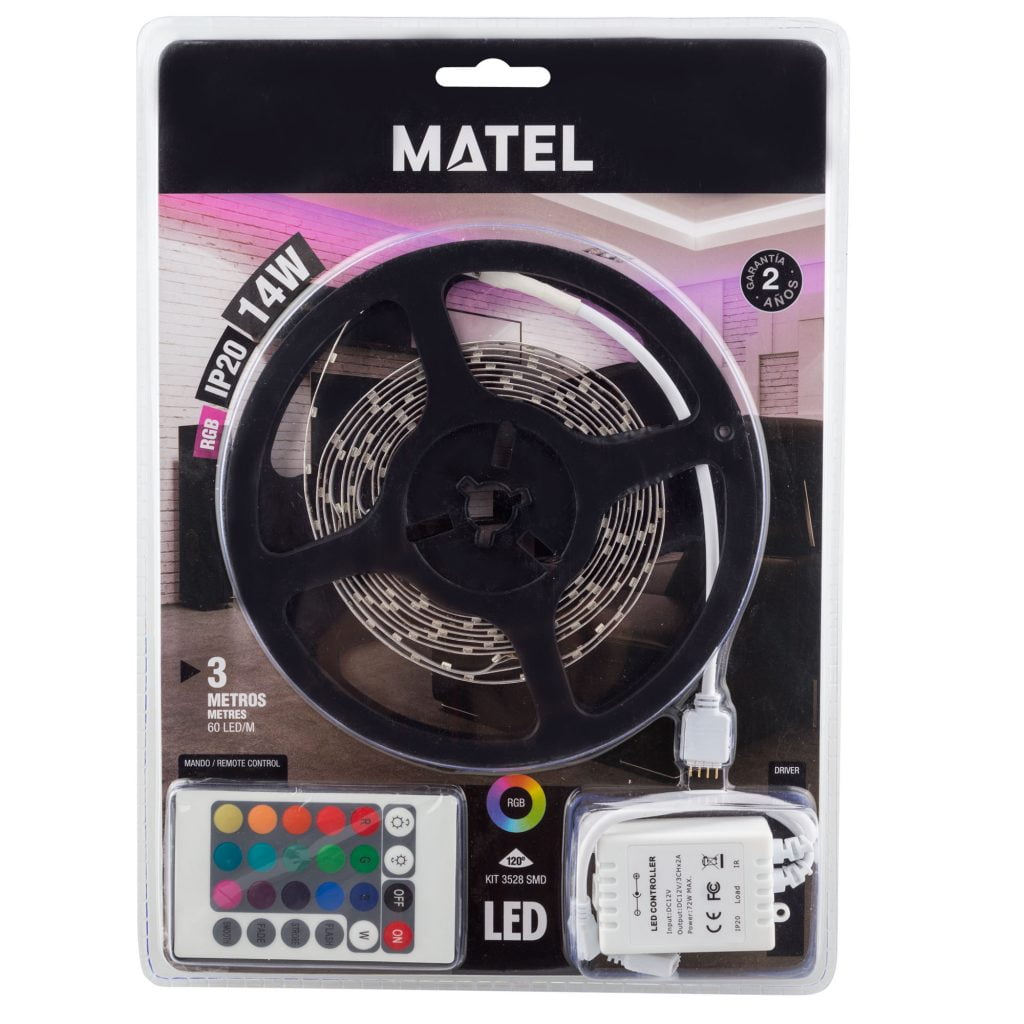 TIRA LED MATEL 12V IP20 3METROS 14W RGB - Imagen 2