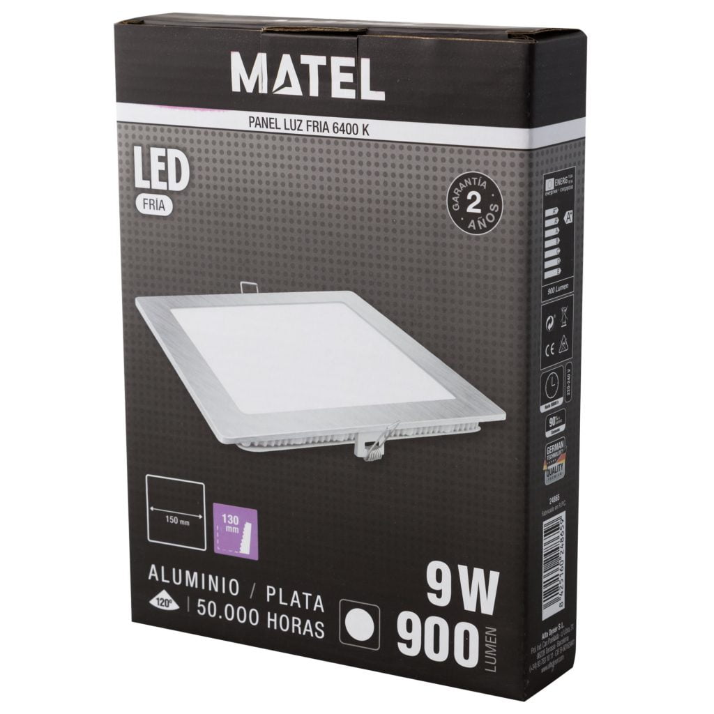 DOWNLIGHT LED MATEL CUADRADO PLATA 9W FRÍA - Imagen 2