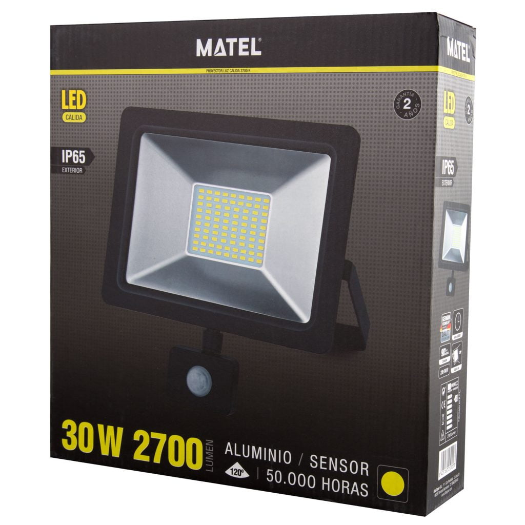 PROYECTOR LED MATEL SENSOR NEGRO IP65 30W CÁLIDA - Imagen 2