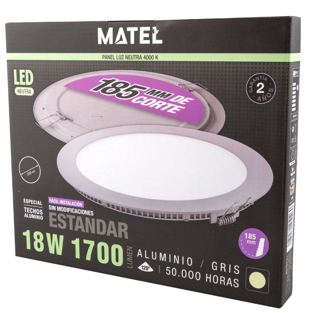 DOWNLIGHT LED MATEL REDONDO GRIS 18W NEUTRA - Imagen 2