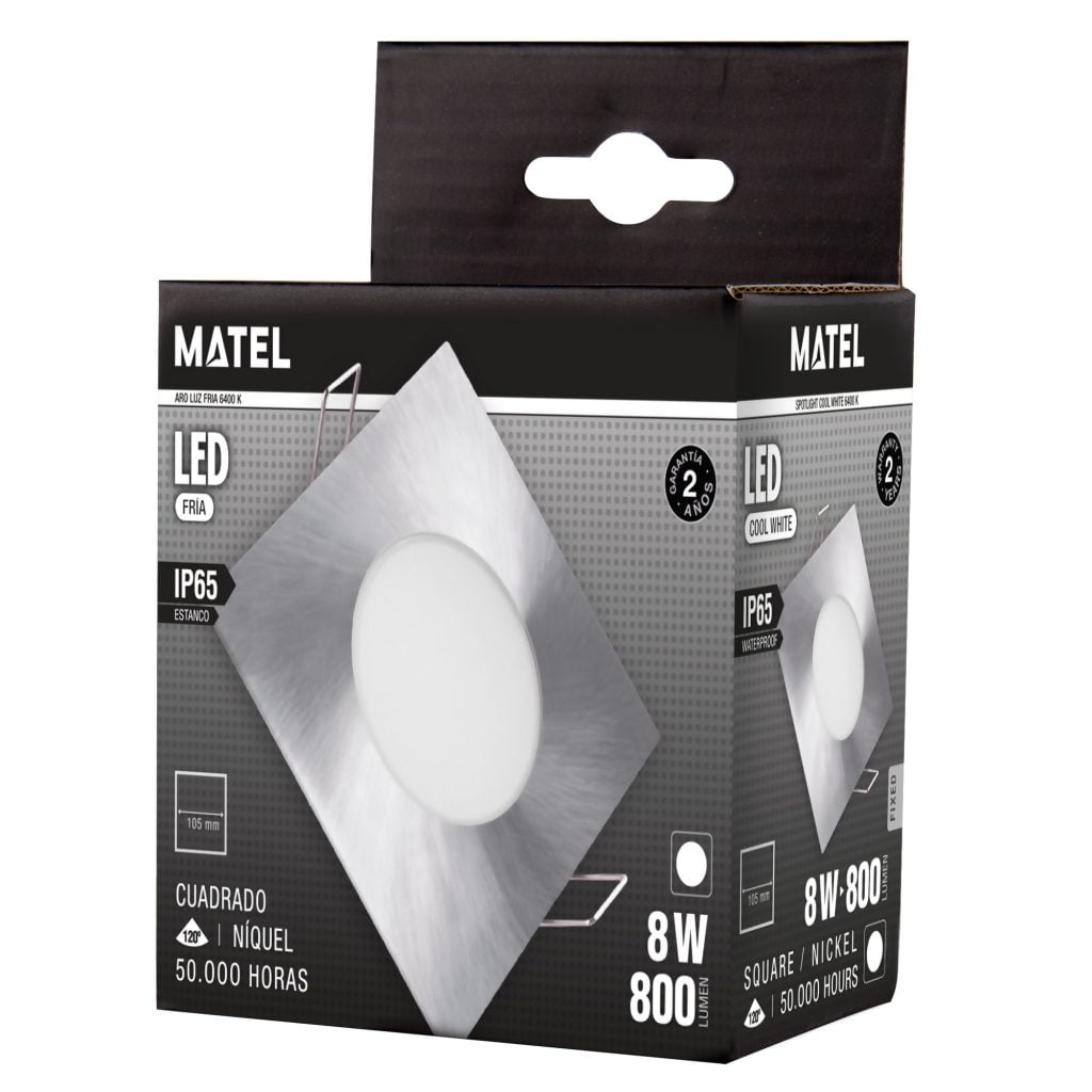 ARO LED MATEL FIJO IP65 CUADRADO NÍQUEL 8W FRÍA - Imagen 2
