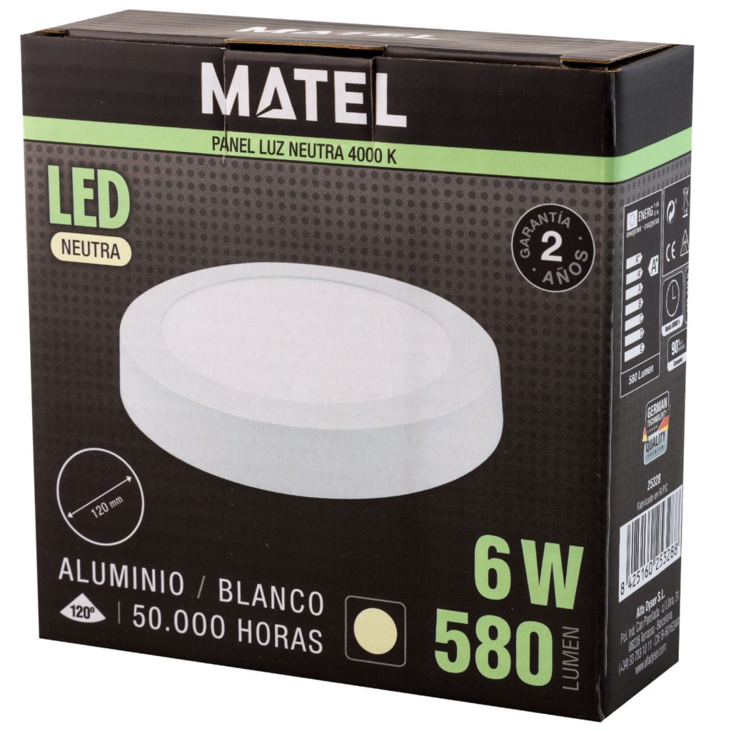 DOWNLIGHT LED MATEL SUPERFICIE REDONDO BLANCO 6W NEUTRA en caja