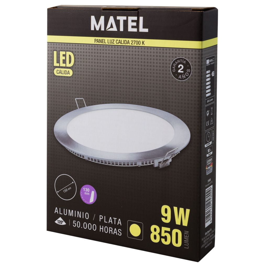 DOWNLIGHT LED MATEL REDONDO PLATA 9W CÁLIDA - Imagen 2