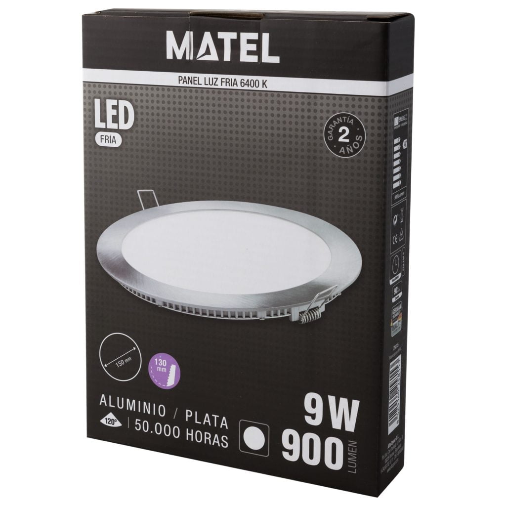 DOWNLIGHT LED MATEL REDONDO PLATA 9W FRÍA - Imagen 2