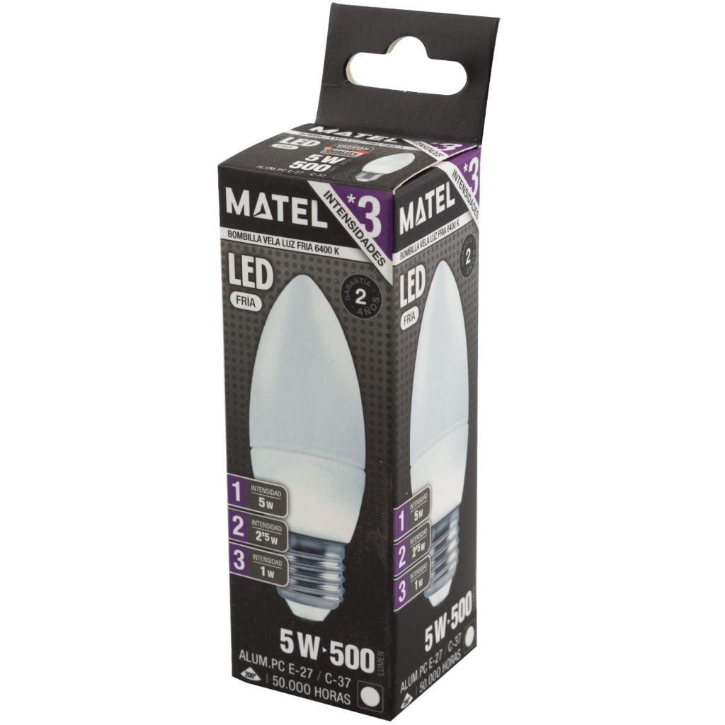 BOMBILLA LED MATEL VELA E27 5W FRÍA (3 INTENSIDADES) - Imagen 2