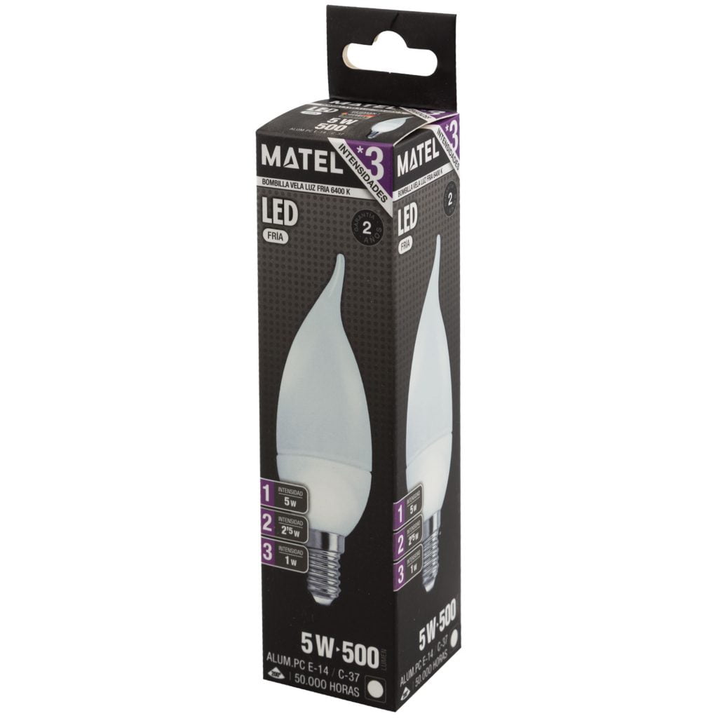 BOMBILLA LED MATEL FLAMA E14 5W FRÍA (3 INTENSIDADES) - Imagen 2