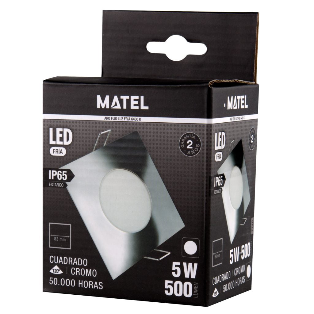 ARO LED MATEL FIJO CUADRADO CROMO 5W FRÍA - Imagen 2