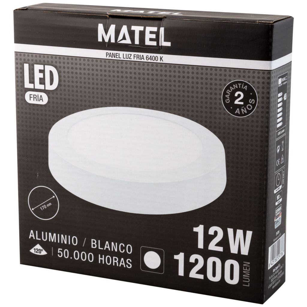 DOWNLIGHT LED MATEL SUPERFICIE REDONDO BLANCO 12W FRÍA en caja
