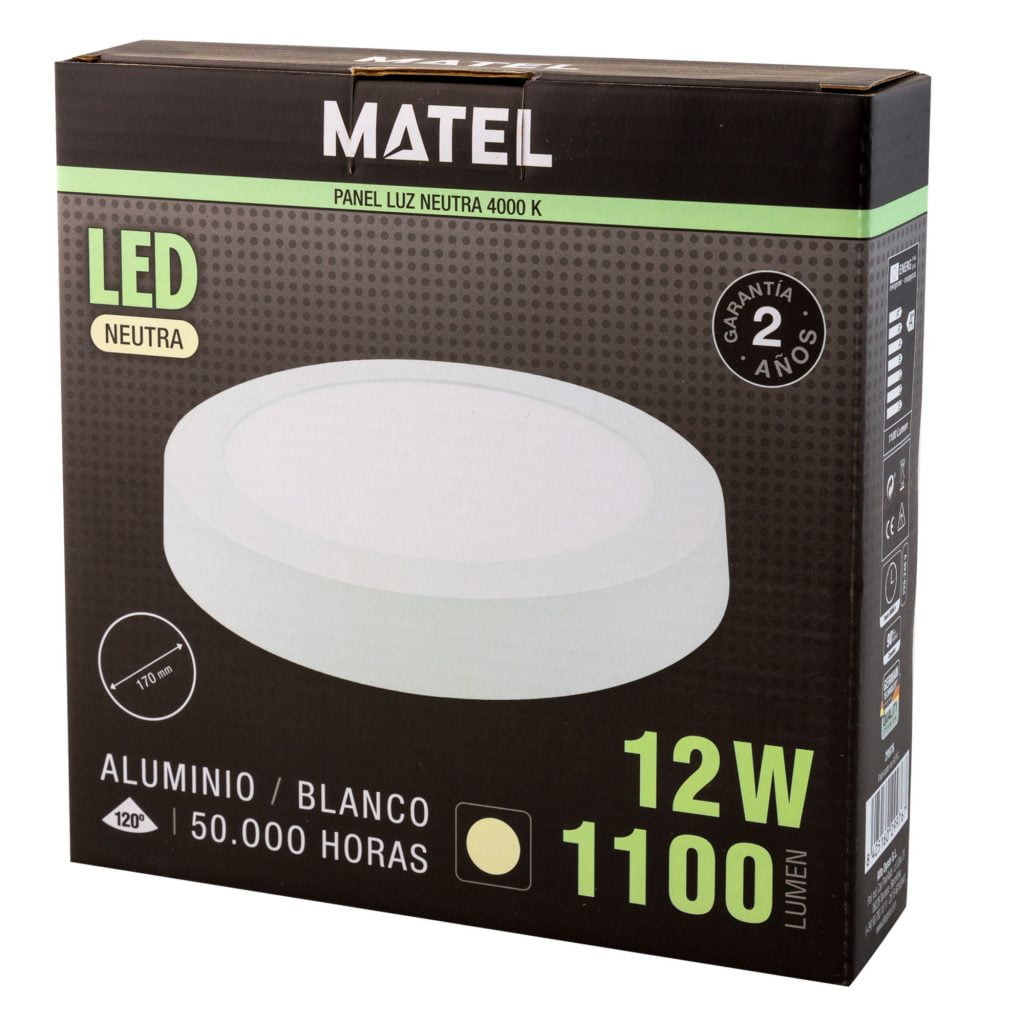 DOWNLIGHT LED MATEL SUPERFICIE REDONDO BLANCO 12W NEUTRA en caja