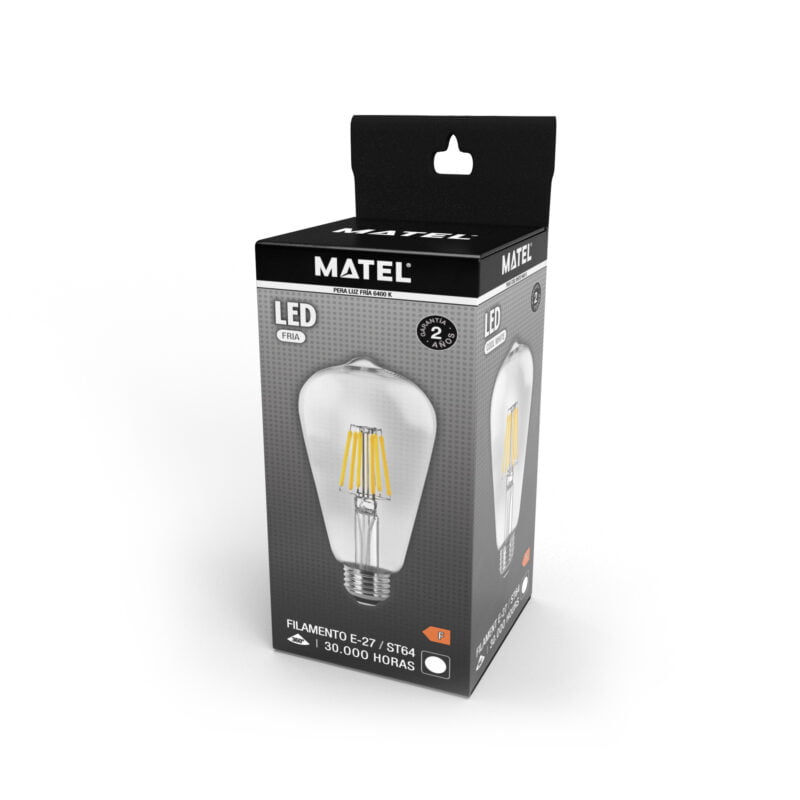 bombilla LED Matel pera filamento clara E27 ST64 12W fría en caja