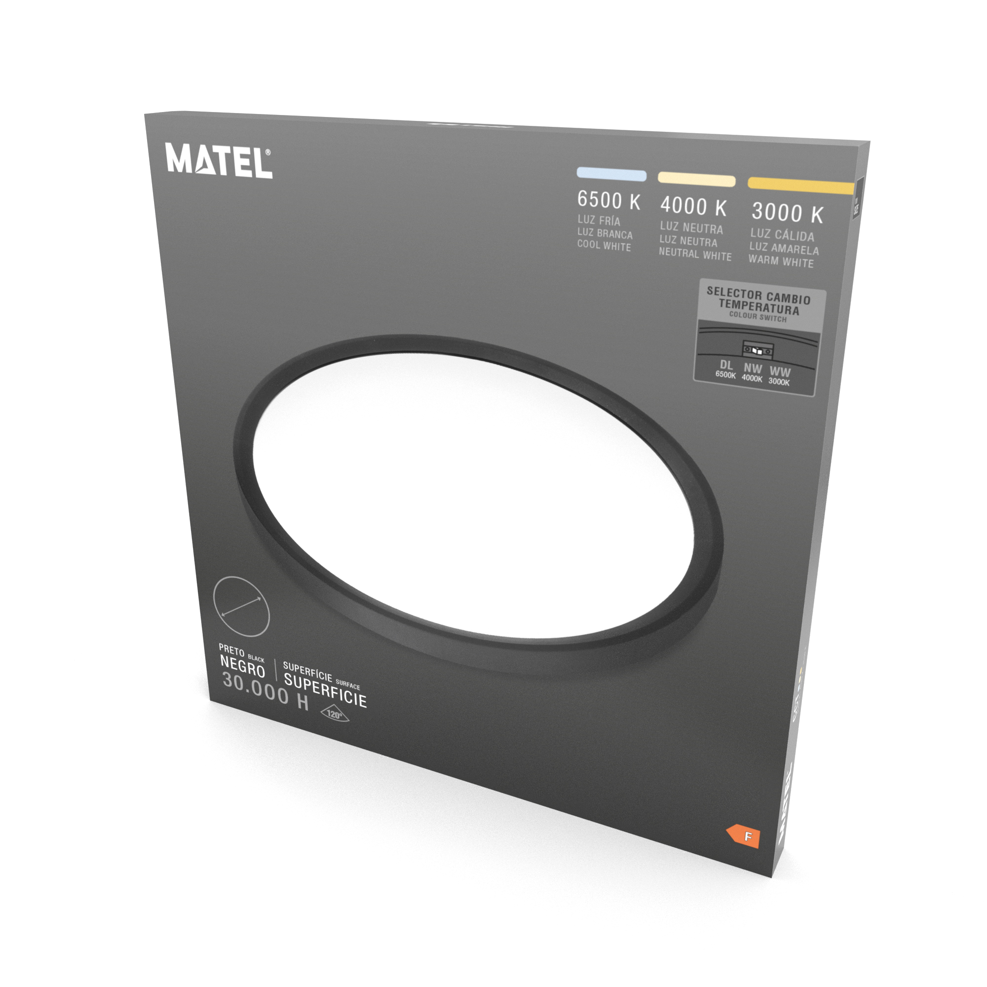 PANEL LED REDONDO SUPERFICIE NEGRO 230MM 18W CCT - Imagen 2