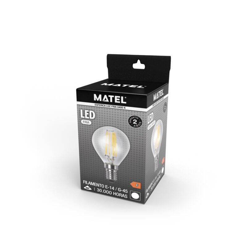 Bombilla LED Matel esférica filamento clara E14 A45 6W fría en caja