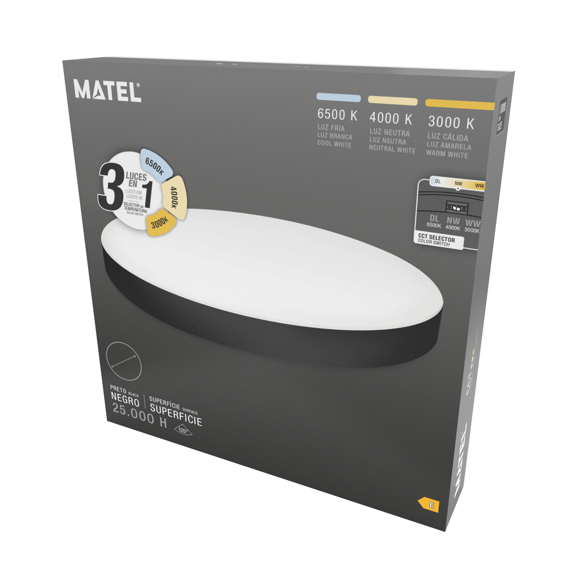 PLAFÓN LED REDONDO SUPERFICIE NEGRO 300MM 24W 3CCT - Imagen 2