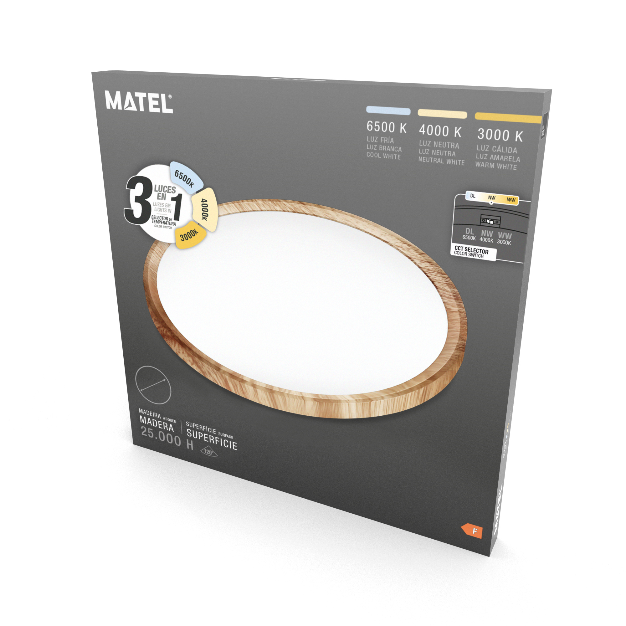 PANEL LED REDONDO SUPERFICIE MADERA NÓRDICA 300MM 24W 3CCT - Imagen 2